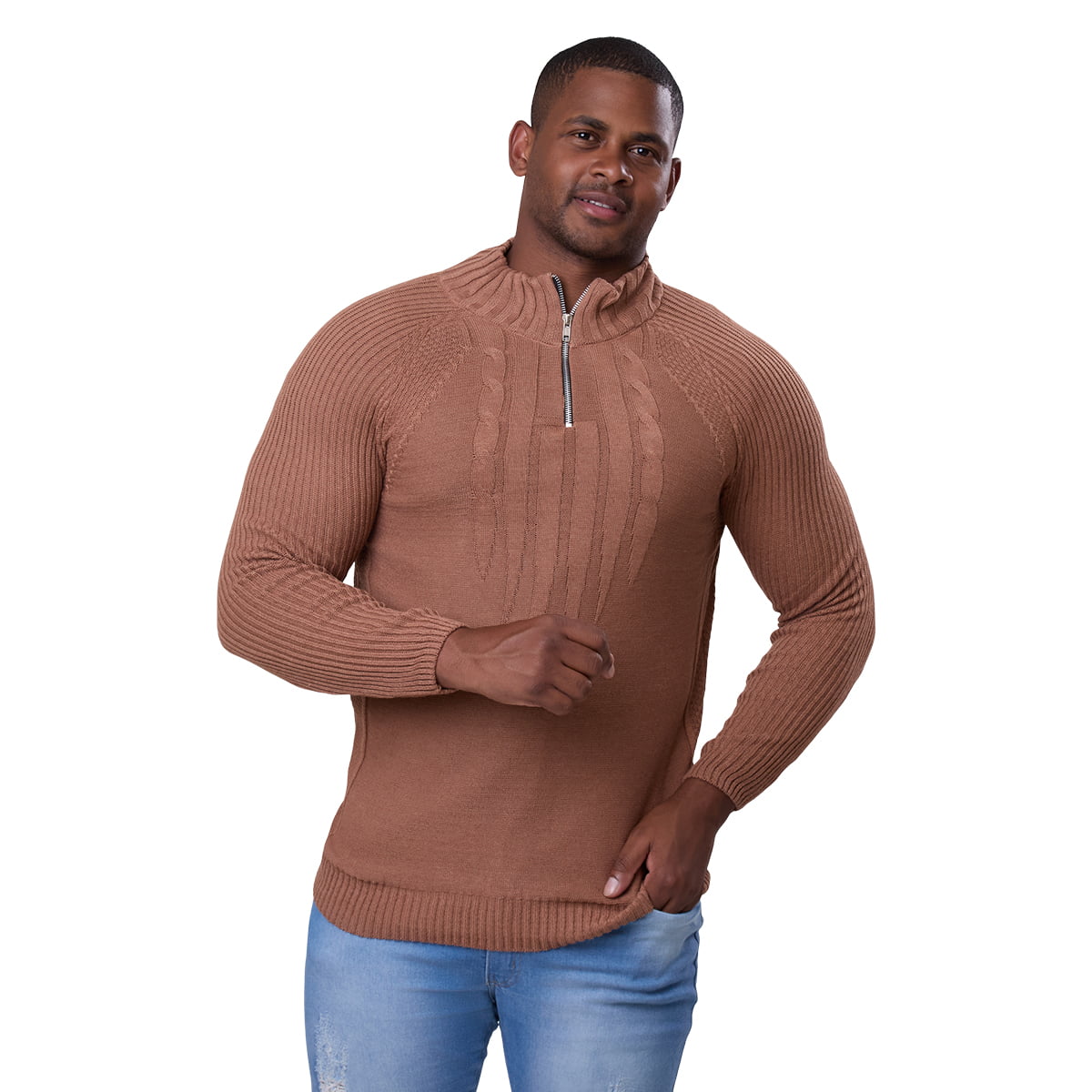 Blusa Tricô Masculina Meio Zíper Suéter Casual 7139
