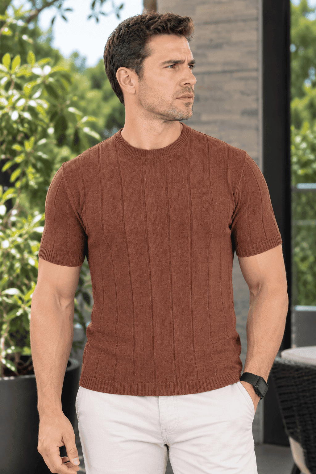 Camiseta Masculina Tricô Canelada Slim Modal Premium Básica