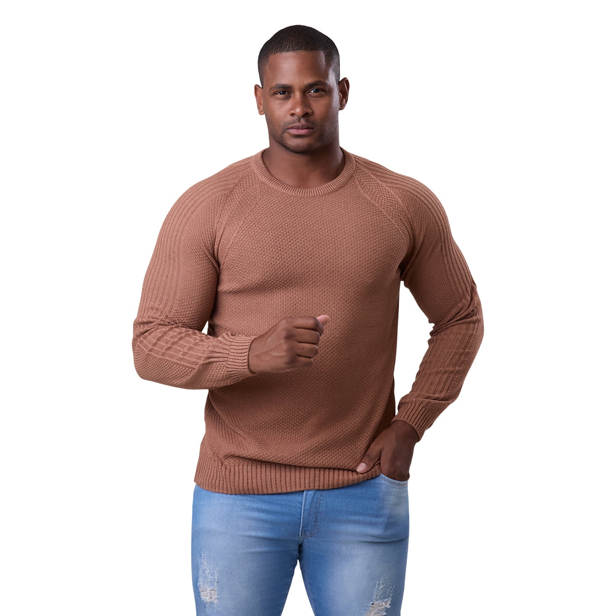 Suéter Masculino Lã Tricô Gola Redonda Blusa Premium 7138