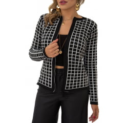 Casaco  Feminino Tricô Cardigan Quadriculado Diana 0153