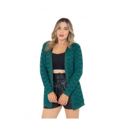 Casaco Feminino Tricô Cardigan Quadriculado Milena 0201