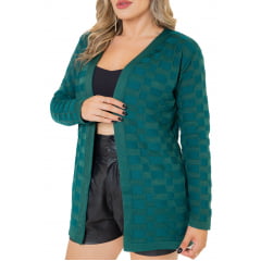 Casaco Feminino Tricô Cardigan Quadriculado Milena 0201