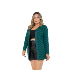 Casaco Feminino Tricô Cardigan Quadriculado Milena 0201