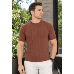 Camiseta Masculina Tricô Canelada Slim Modal Premium Básica Camiseta Masculina Tricô Canelada Slim Modal Premium Básica