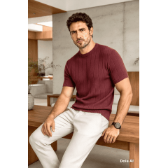 Camiseta Masculina Tricô Canelada Slim Modal Premium Básica