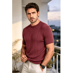 Camiseta Masculina Tricô Canelada Slim Modal Premium Básica