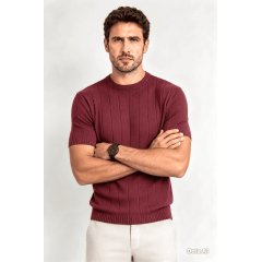 Camiseta Masculina Tricô Canelada Slim Modal Premium Básica