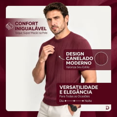 Camiseta Masculina Tricô Canelada Slim Modal Premium Básica