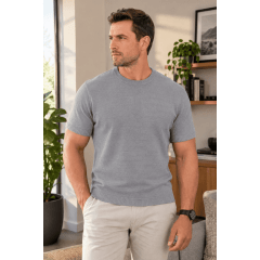 Camiseta Masculina Tricô Slim Modal Premium Básica Camiseta Masculina Tricô Slim Modal Premium Básica