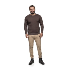 Suéter Masculino Tricô Lã Mescla Gola Redonda Barcelona 72063