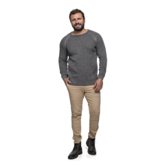 Suéter Masculino Tricô Lã Mescla Gola Redonda Porto 7135