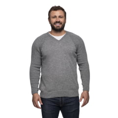 Suéter Masculino Tricô Lã Mescla Gola V Marselha 7141