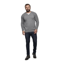 Suéter Masculino Tricô Lã Mescla Gola V Marselha 7141